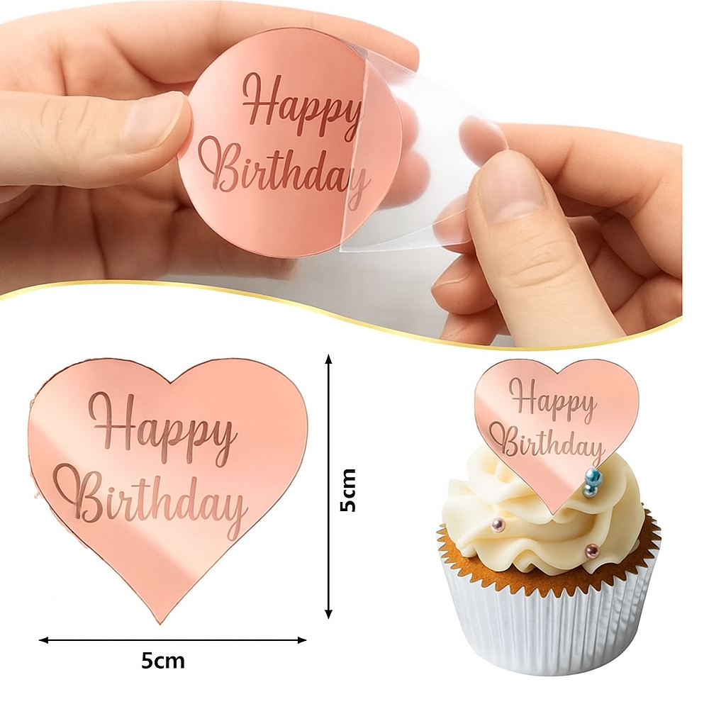 Happy Birthday Heart Acrylic Plaque Rose Gold