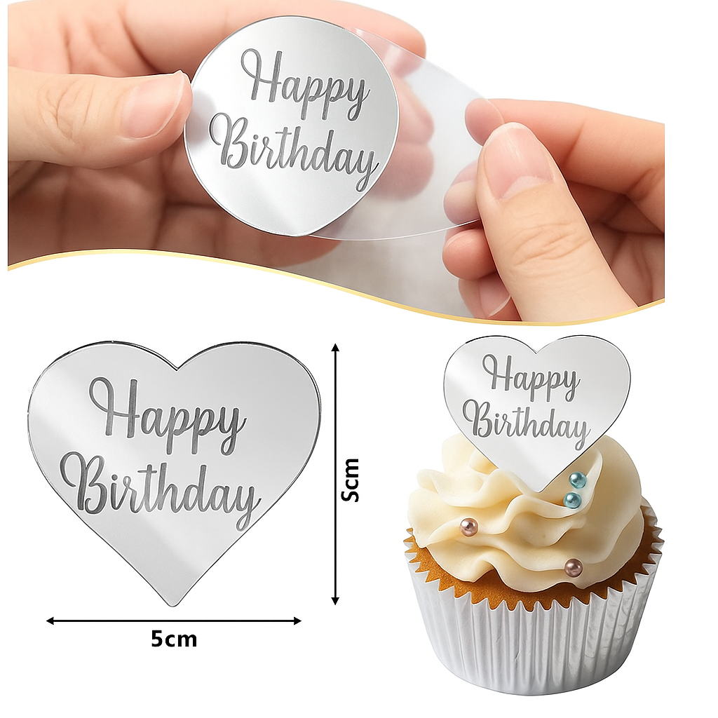 Happy Birthday Heart Acrylic Plaque Silver