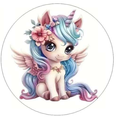 Unicorn Cute Icing Image - Round