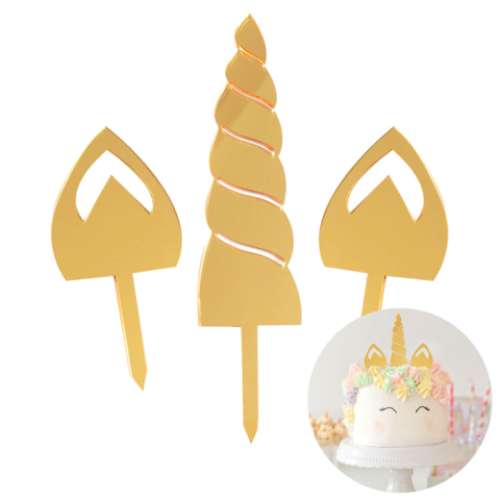 Unicorn Horn & Ears Gold Cake Set - Click Image to Close