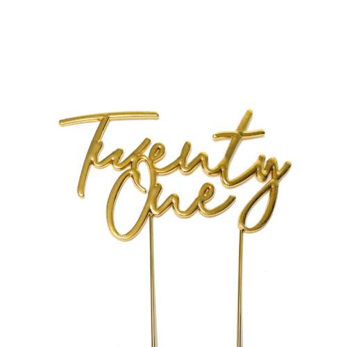 Twenty One Metal Cake Topper - Gold - Click Image to Close